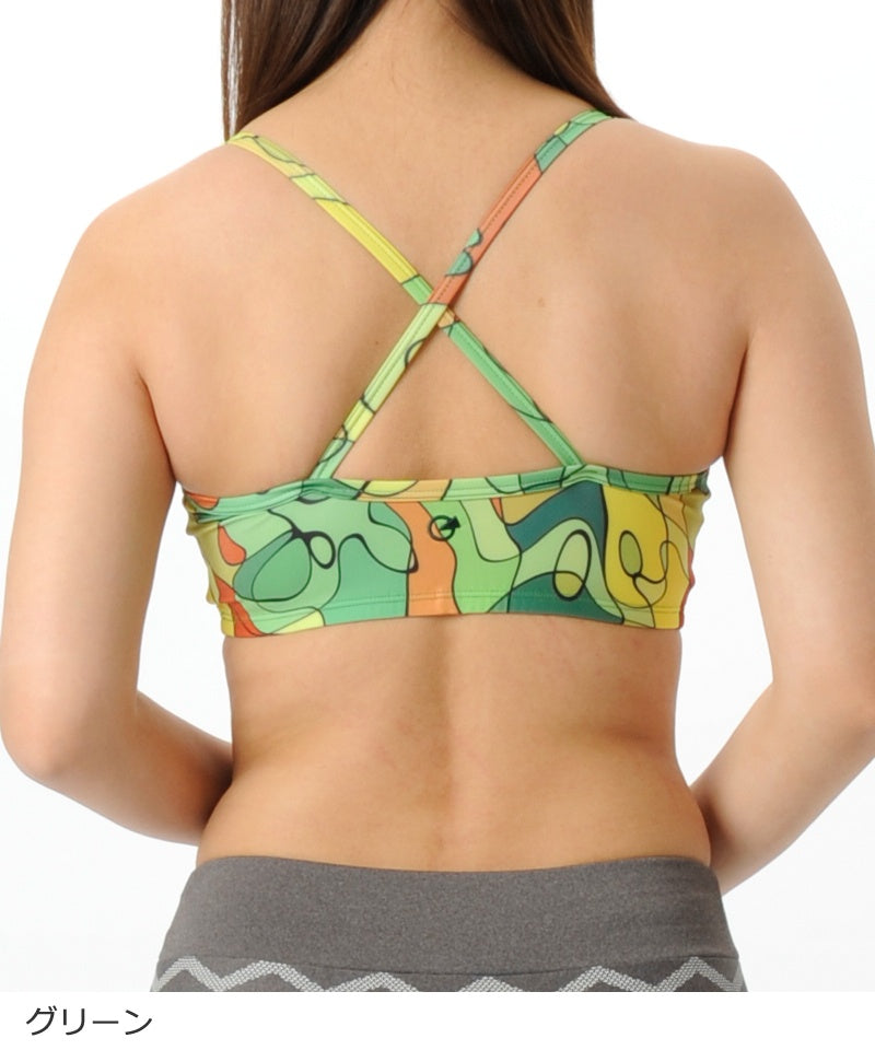 【シワ有り】 【0104】総柄 スポーツブラ フィットネスウェア OM-I011T G-FIT ジーフィット Lサイズ グリーン アウトレット