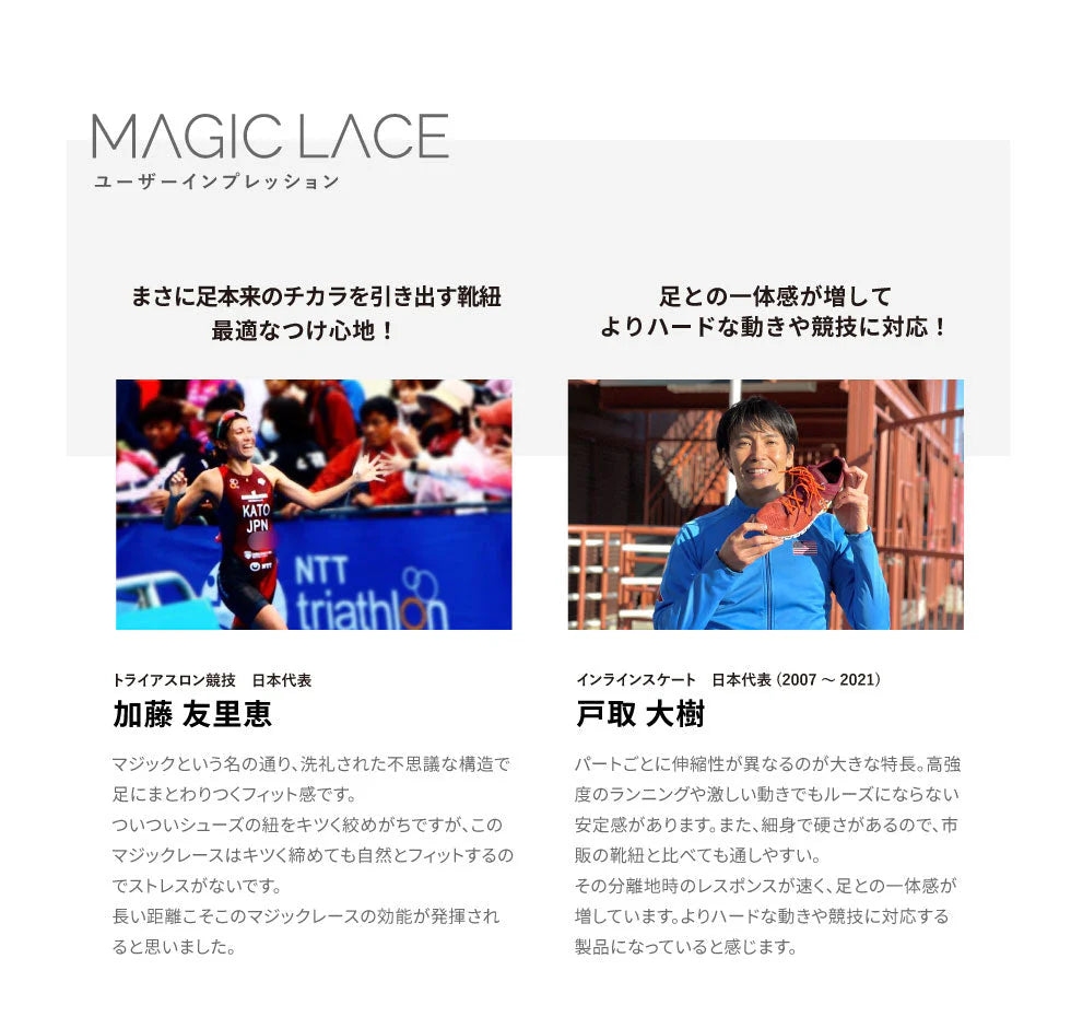 伸縮率の異なる靴ヒモが生むパフォーマンスアップ MAGIC LACE マジックレース