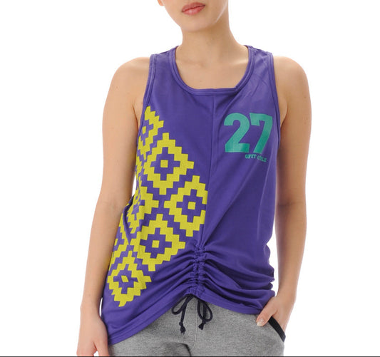 【シワ有り】【0162】プリント タンクトップ フィットネスウェア OM-C867TT G-FIT ジーフィット Lサイズ パープル アウトレット
