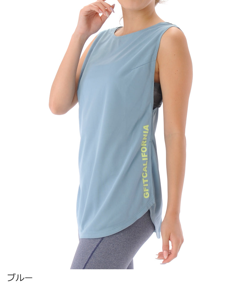 【シワ有り】【0159】デザイン タンクトップ フィットネスウェア OR-C005TT G-FIT ジーフィット Mサイズ ブルー アウトレット
