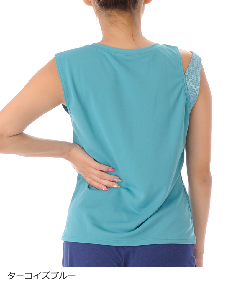 【シワ有り】 【0097】タンクトップ フィットネスウェア OS-C010TT G-FIT VISTA ジーフィット Lサイズ ターコイズブルー アウトレット