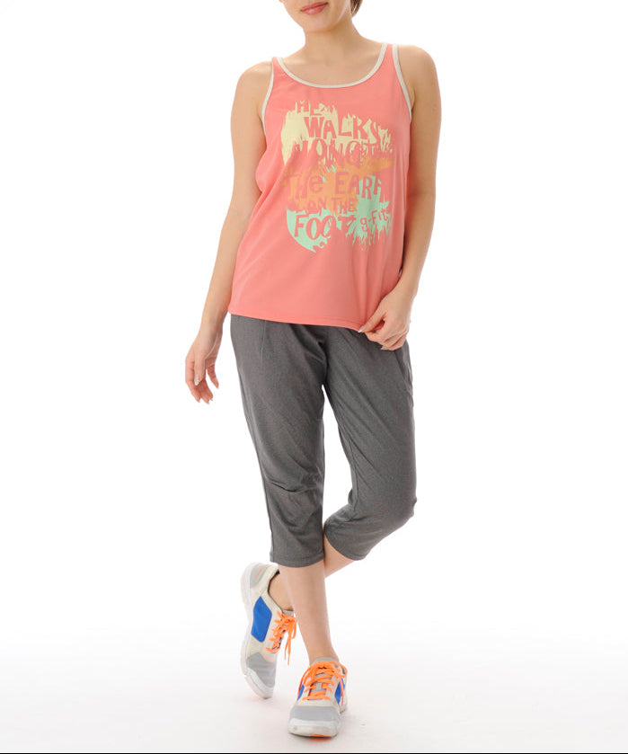 【シワ有り】 【0150】プリント タンクトップ フィットネスウェア OM-C908TT Lサイズ ピンク G-FIT ジーフィット アウトレット