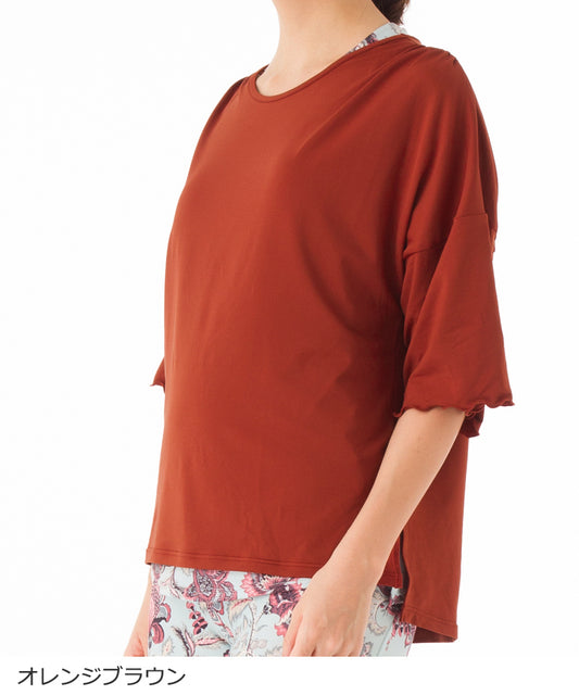 【シワ有り】 【0012】Tシャツ  ヨガウェア RS-L460T RealStone  リアルストーン Lサイズ オレンジブラウン アウトレット