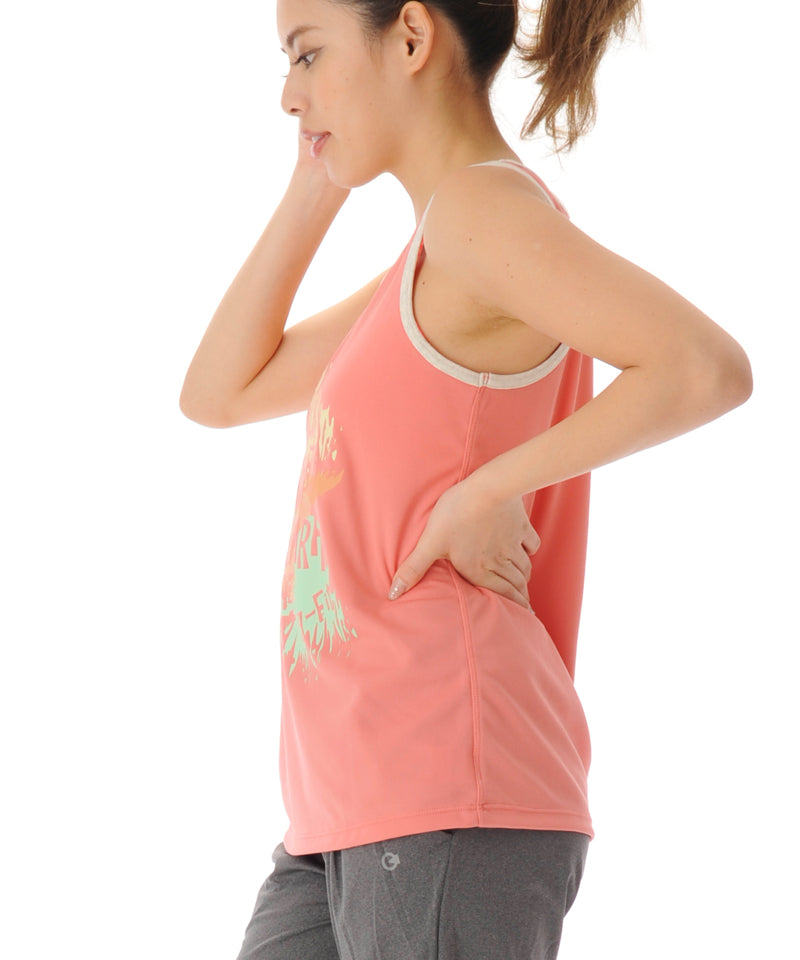 【シワ有り】 【0150】プリント タンクトップ フィットネスウェア OM-C908TT Lサイズ ピンク G-FIT ジーフィット アウトレット