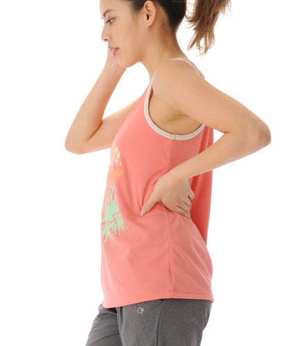 【シワ有り】 【0150】プリント タンクトップ フィットネスウェア OM-C908TT Lサイズ ピンク G-FIT ジーフィット アウトレット