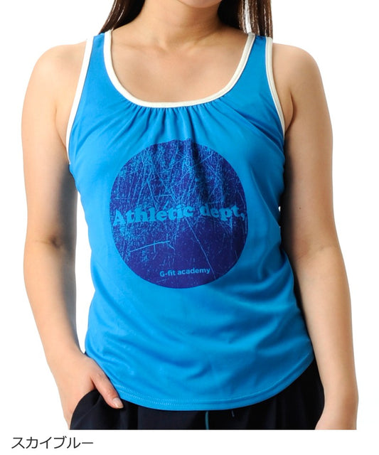 【シワ有り】 【0094】プリント タンクトップ フィットネスウェア OM-C945TT G-FIT ジーフィット Lサイズ スカイブルー アウトレット