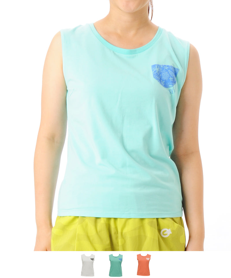 【シワ有り】 【0124】ポケットプリント タンクトップ フィットネスウェア OM-C875TT Lサイズ グリーン G-FIT ジーフィット アウトレット