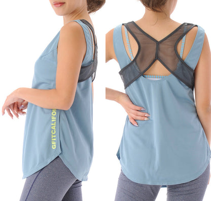 【シワ有り】【0159】デザイン タンクトップ フィットネスウェア OR-C005TT G-FIT ジーフィット Mサイズ ブルー アウトレット