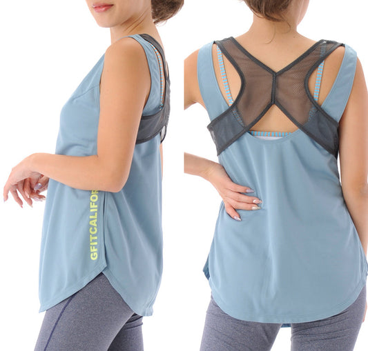 【シワ有り】【0159】デザイン タンクトップ フィットネスウェア OR-C005TT G-FIT ジーフィット Mサイズ ブルー アウトレット