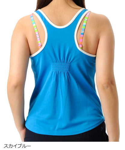 【シワ有り】 【0094】プリント タンクトップ フィットネスウェア OM-C945TT G-FIT ジーフィット Lサイズ スカイブルー アウトレット