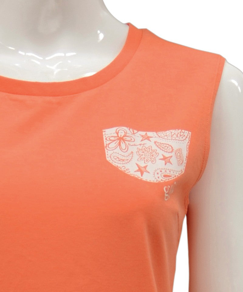 【シワ有り】 【0096】ポケットプリント タンクトップ フィットネスウェア OM-C875TT G-FIT ジーフィット Lサイズ サーモンピンク アウトレット