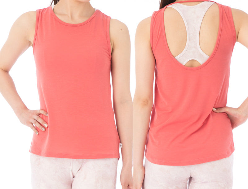 【シワ有り】 【0082】タンクトップ  ヨガウェア RS-C388TT RealStone  リアルストーン Lサイズ コーラルピンク アウトレット