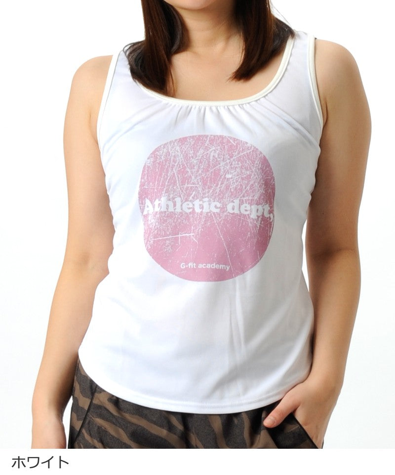 【シワ有り】 【0138】プリント タンクトップ フィットネスウェア OM-C945TT Lサイズ ホワイト G-FIT ジーフィット アウトレット