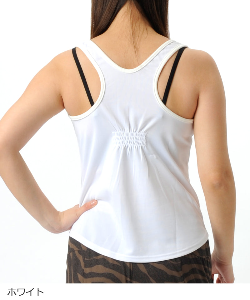 【シワ有り】 【0138】プリント タンクトップ フィットネスウェア OM-C945TT Lサイズ ホワイト G-FIT ジーフィット アウトレット