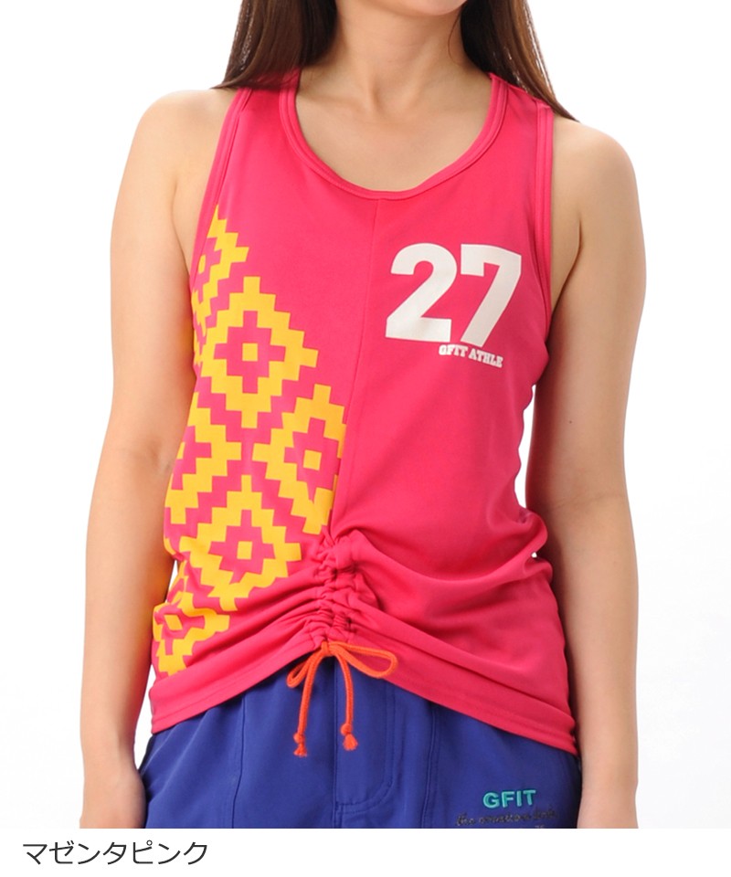 【シワ有り】 【0125】プリント タンクトップ フィットネスウェア OM-C867TT Mサイズ マゼンタピンク G-FIT ジーフィット アウトレット