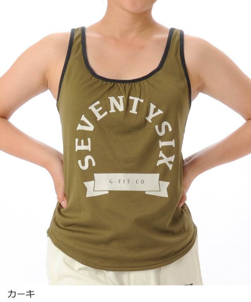 【シワ有り】 【0072】パイピング タンクトップ フィットネスウェア OM-C885TT G-FIT ジーフィット Mサイズ カーキ アウトレット