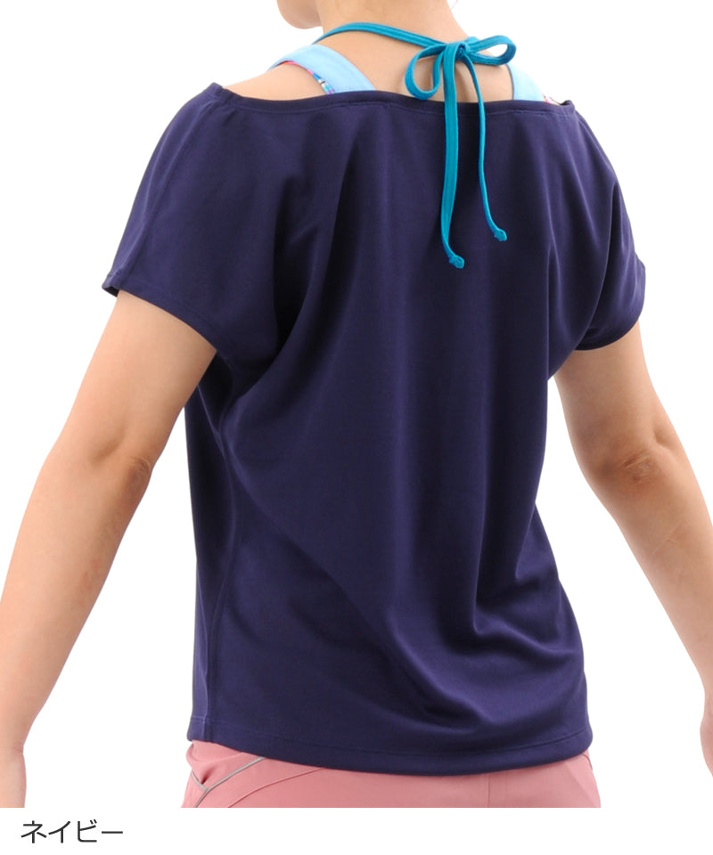 【シワ有り】 【0023】デザインTシャツ フィットネスウェア OM-C965TS G-FIT ジーフィット Mサイズ ネイビー アウトレット