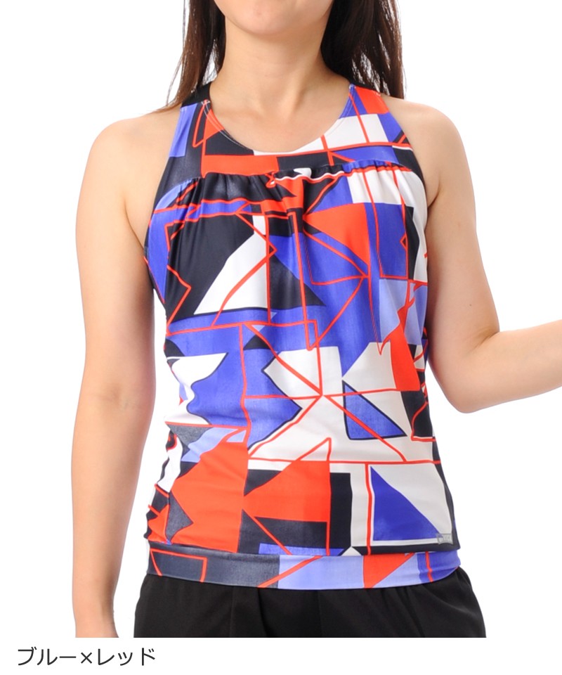 【シミ有り】【0210】タンクトップ フィットネスウェア GA-L443T G-FIT ジーフィット Lサイズ ブルー×レッド アウトレット