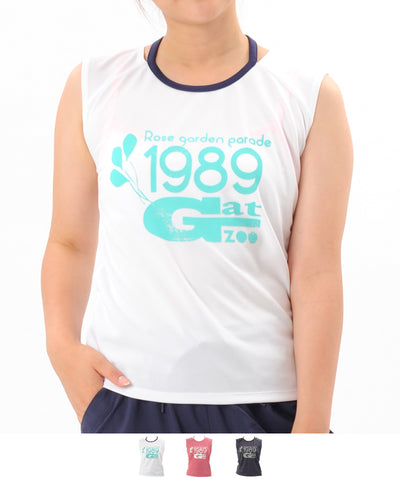 【シミ有り】 【0071】プリント タンクトップ フィットネスウェア OM-C954TT G-FIT ジーフィット Mサイズ ホワイト アウトレット