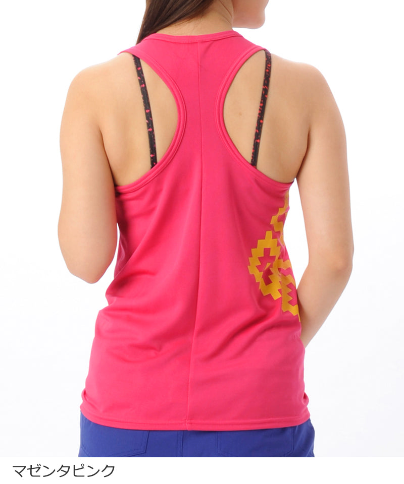 【シワ有り】 【0125】プリント タンクトップ フィットネスウェア OM-C867TT Mサイズ マゼンタピンク G-FIT ジーフィット アウトレット