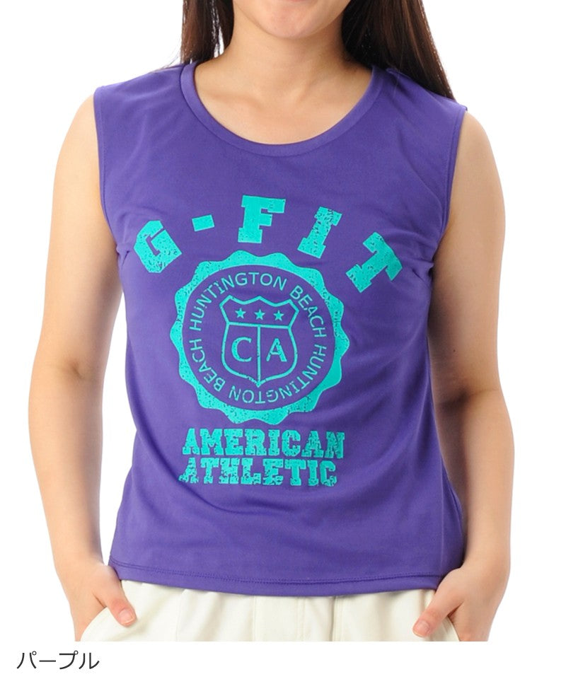 【シワ有り】 【0144】プリント タンクトップ フィットネスウェア OM-C868TT Lサイズ パープル G-FIT ジーフィット アウトレット