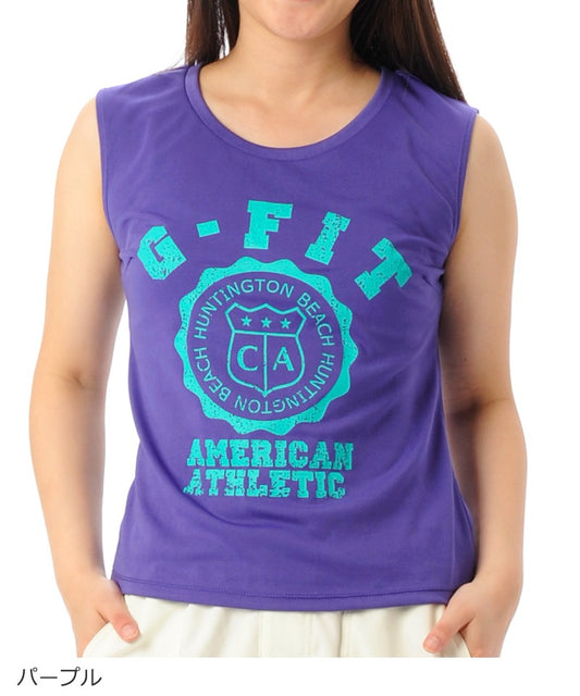 【シワ有り】 【0144】プリント タンクトップ フィットネスウェア OM-C868TT Lサイズ パープル G-FIT ジーフィット アウトレット