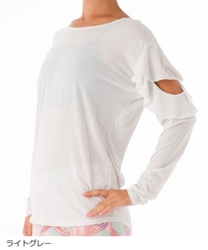 【シワ有り】【0274】ロングスリーブデザインTシャツ  ヨガウェア RS-C379TS RealStone  リアルストーン Mサイズ ライトグレー アウトレット