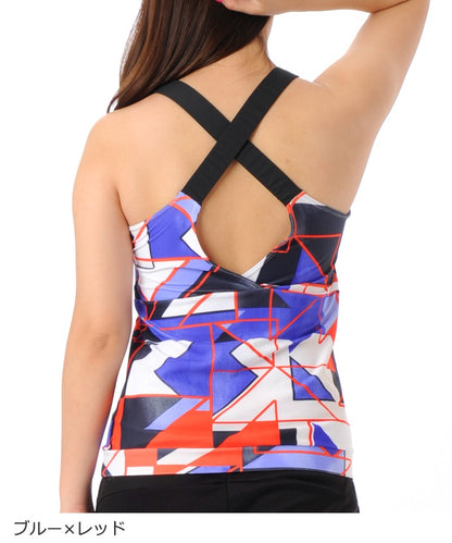 【シミ有り】【0210】タンクトップ フィットネスウェア GA-L443T G-FIT ジーフィット Lサイズ ブルー×レッド アウトレット