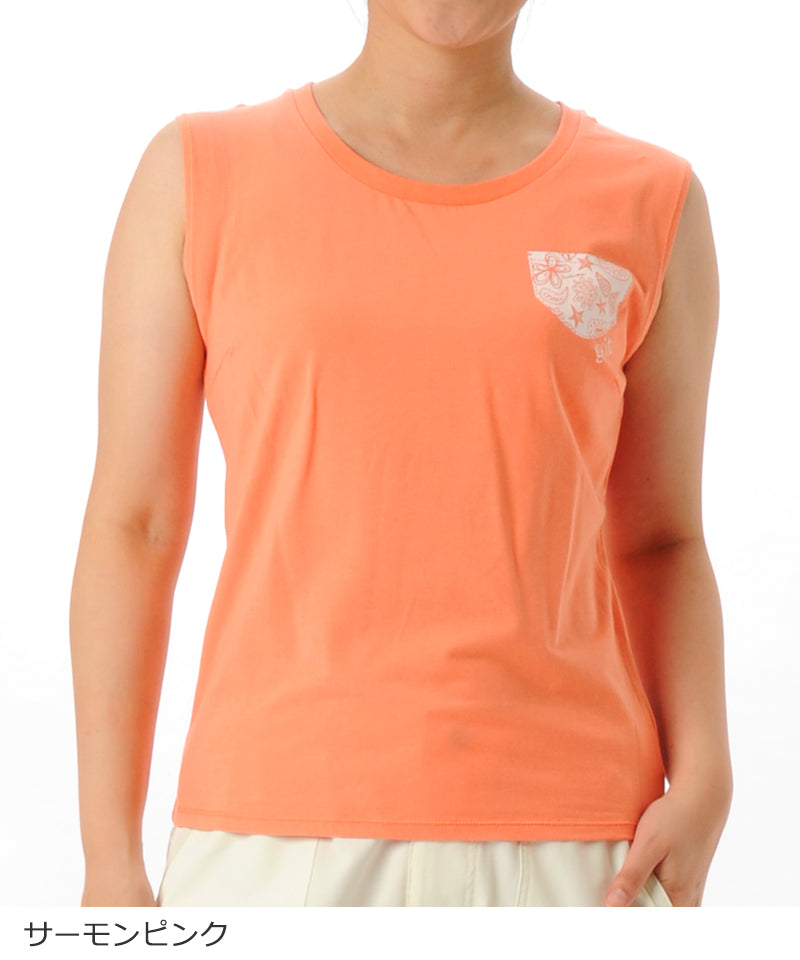 【シワ有り】 【0075】ポケットプリント タンクトップ フィットネスウェア OM-C875TT G-FIT ジーフィット Lサイズ サーモンピンク アウトレット