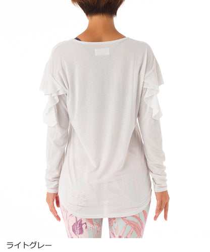【シワ有り】【0274】ロングスリーブデザインTシャツ  ヨガウェア RS-C379TS RealStone  リアルストーン Mサイズ ライトグレー アウトレット