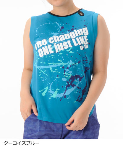 【シワ有り】 【0146】タンクトップ フィットネスウェア OM-C973TT Lサイズ ターコイズブルー G-FIT ジーフィット アウトレット