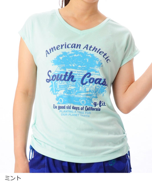 【キズ有り】【0313】シャーリング Tシャツ フィットネスウェア OM-C861TS G-FIT ジーフィット Lサイズ ミント アウトレット