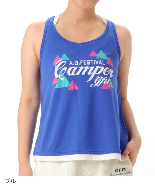 【シワ有り】【0173】重ね着風 タンクトップ フィットネスウェア OM-C871TT G-FIT ジーフィット Mサイズ ブルー アウトレット