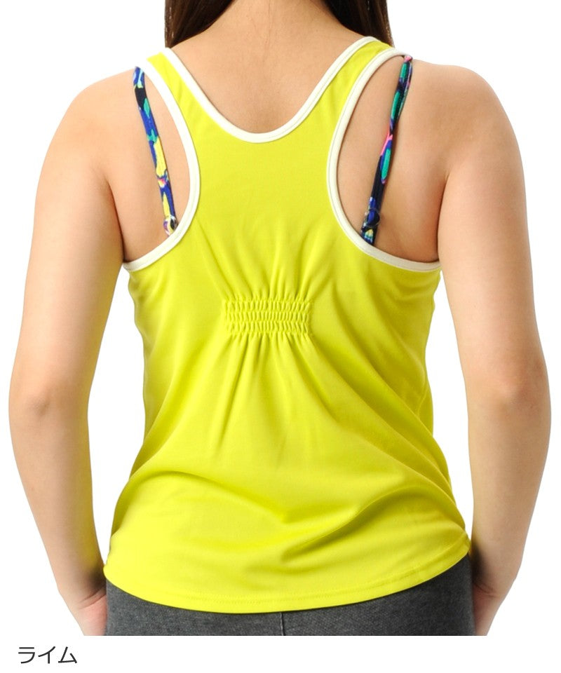 【シワ有り】【0180】プリント タンクトップ フィットネスウェア OM-C945TT G-FIT ジーフィット Mサイズ ライム アウトレット