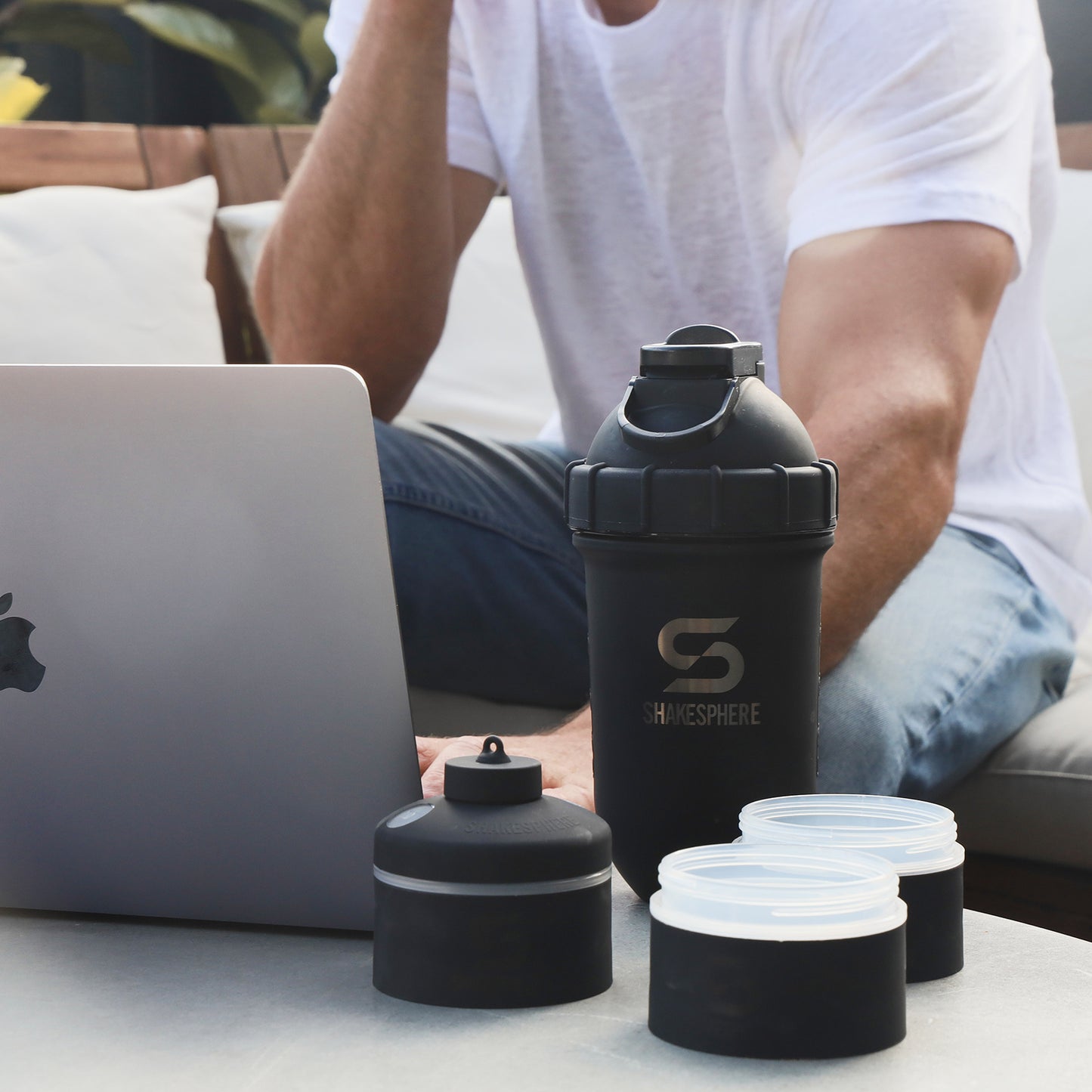 ShakeSphere プロテインパウダー スタッカブルストレージ コンテイナー85g 3オンス  シアンブルー