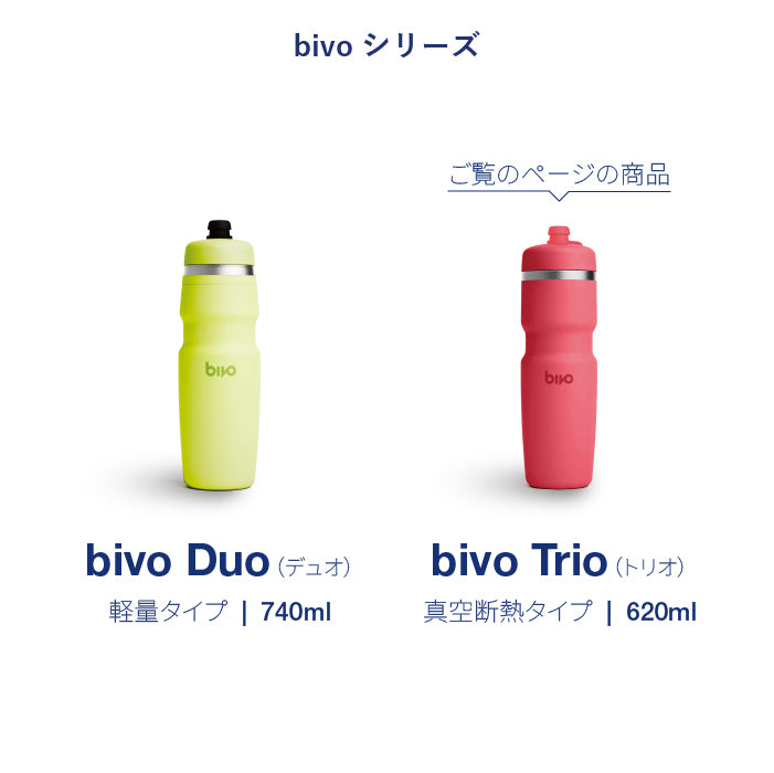 傾けるだけで素早く給水 Bivo Trio 620ml 真空断熱 ボトル（10色展開）